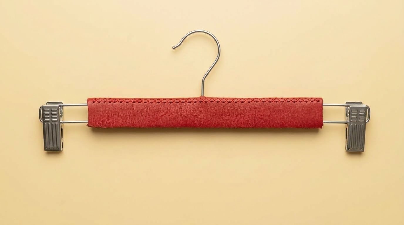 Percha de pantalón con pinzas en cuero rojo - cuero artesanal Betto