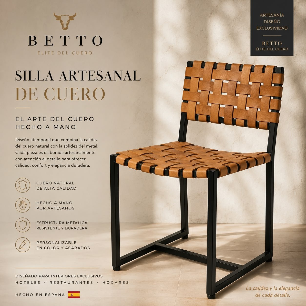 Proyecto Betto Art Design of Leather, pieza de cuero artesanal instalada